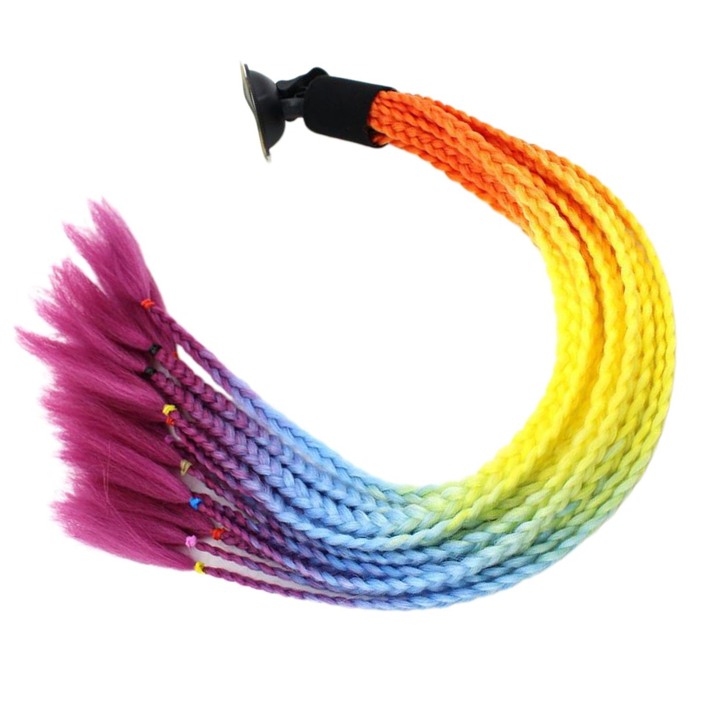 55cm Hair Helmet Pigtail Gradient Ponytail for Motorcycle Orange Yellow
