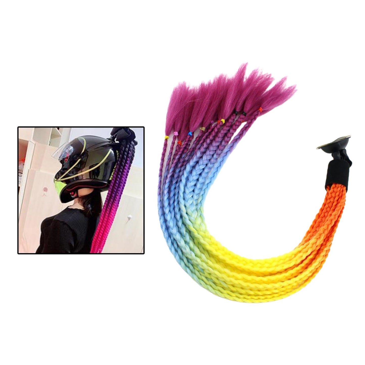 55cm Hair Helmet Pigtail Gradient Ponytail for Motorcycle Orange Yellow