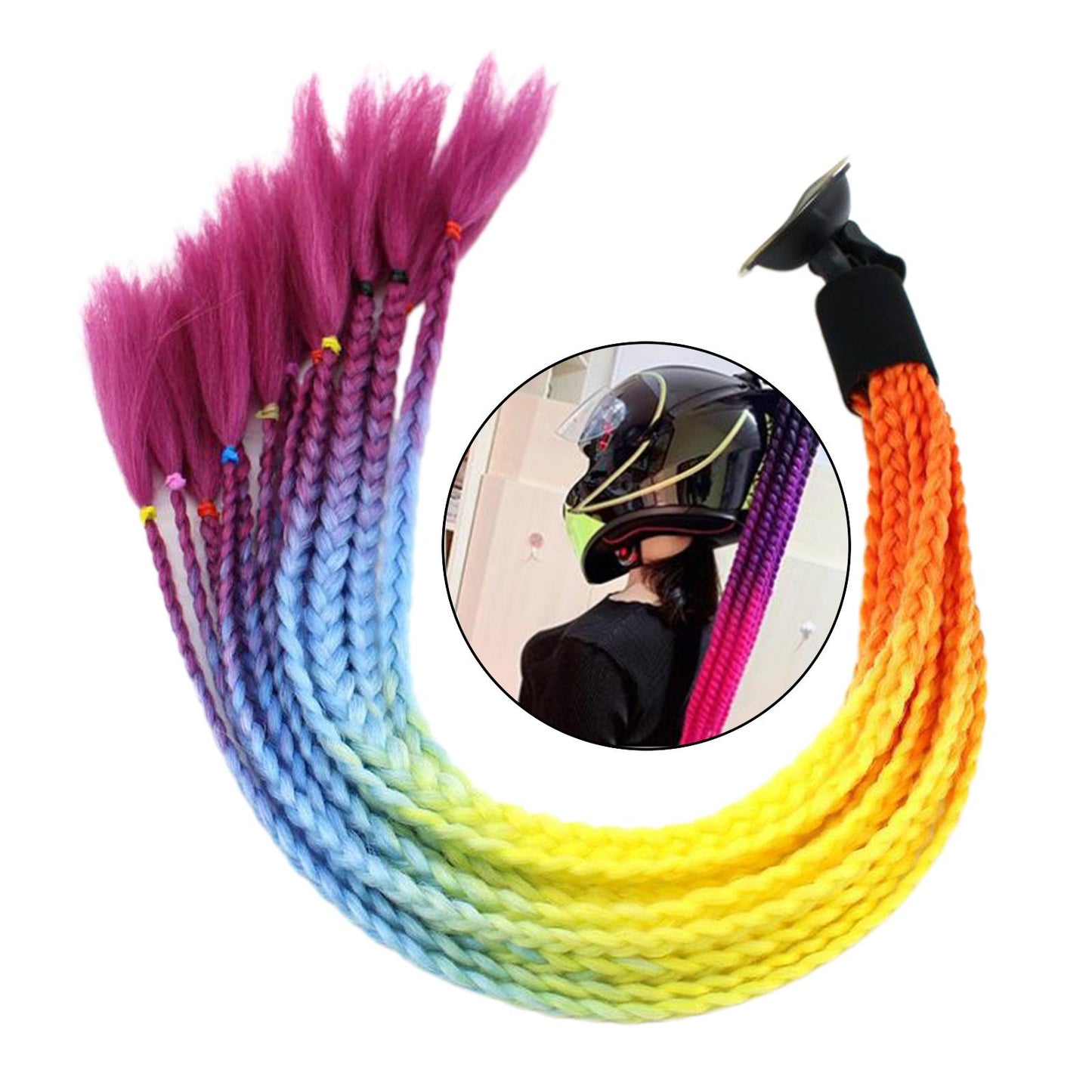55cm Hair Helmet Pigtail Gradient Ponytail for Motorcycle Orange Yellow