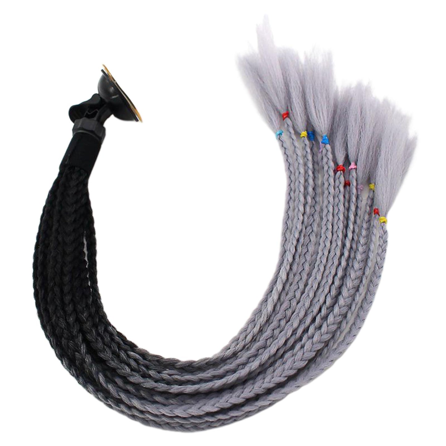 55cm Hair Helmet Pigtail Gradient Ponytail for Motorcycle Black Gray