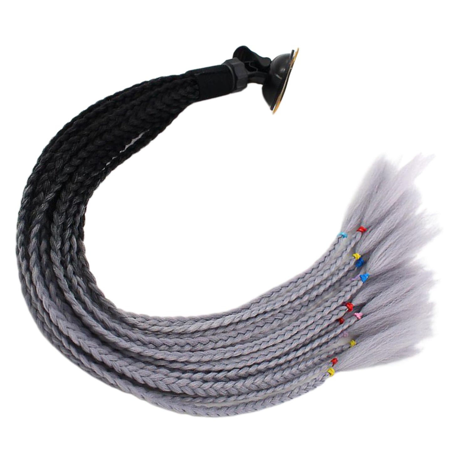 55cm Hair Helmet Pigtail Gradient Ponytail for Motorcycle Black Gray