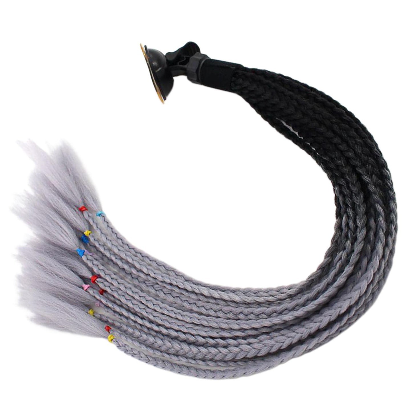 55cm Hair Helmet Pigtail Gradient Ponytail for Motorcycle Black Gray