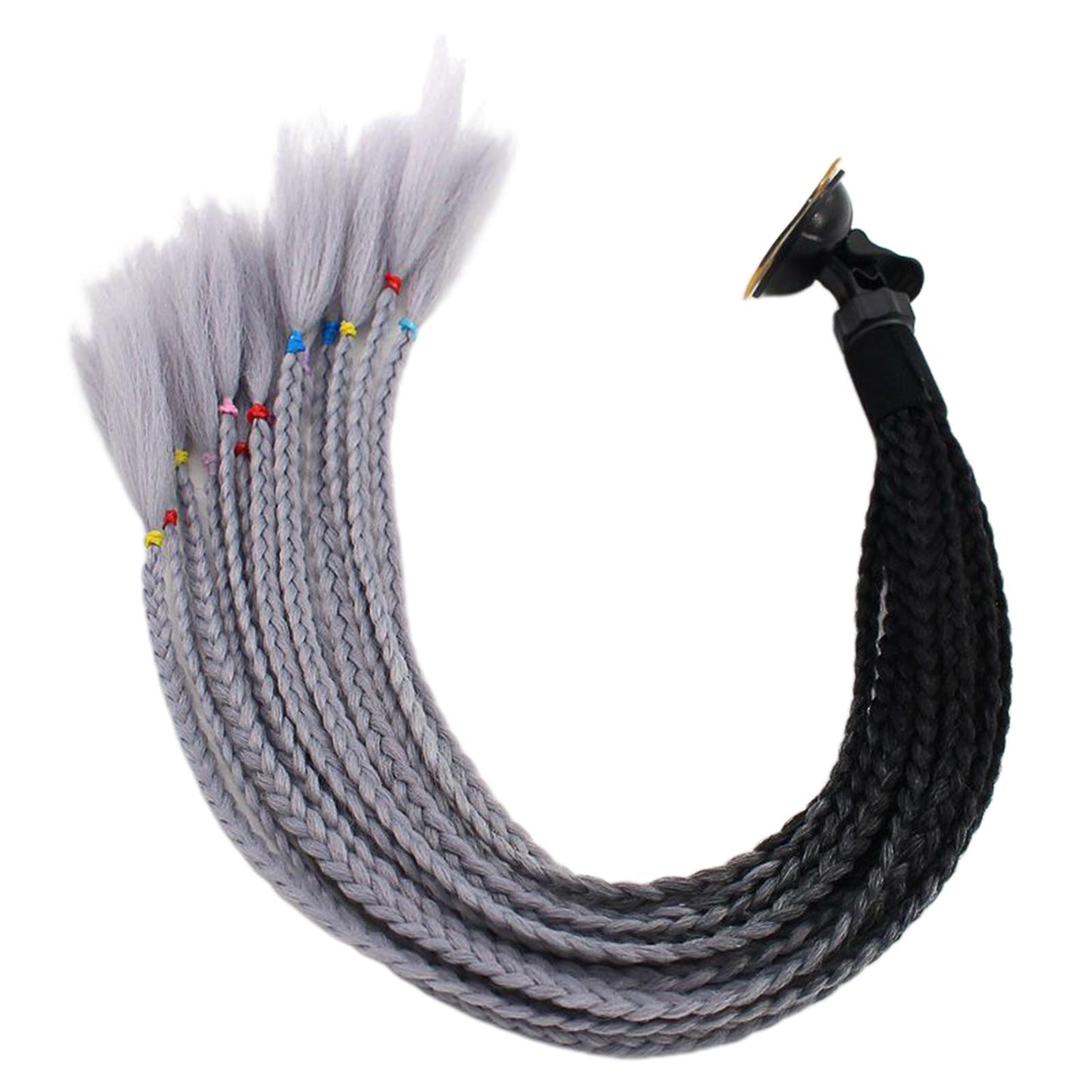 55cm Hair Helmet Pigtail Gradient Ponytail for Motorcycle Black Gray