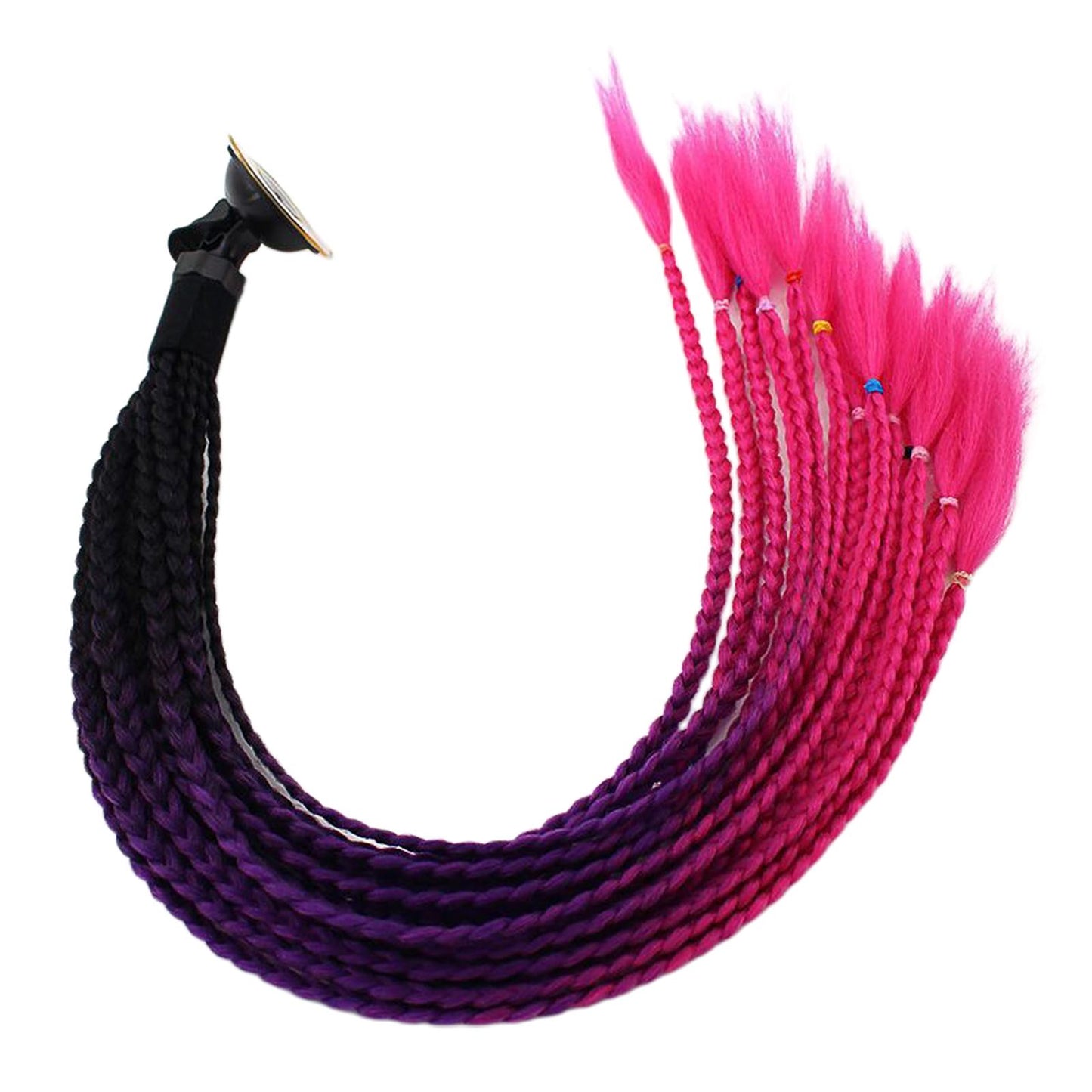55cm Hair Helmet Pigtail Gradient Ponytail for Motorcycle Black Rose Red