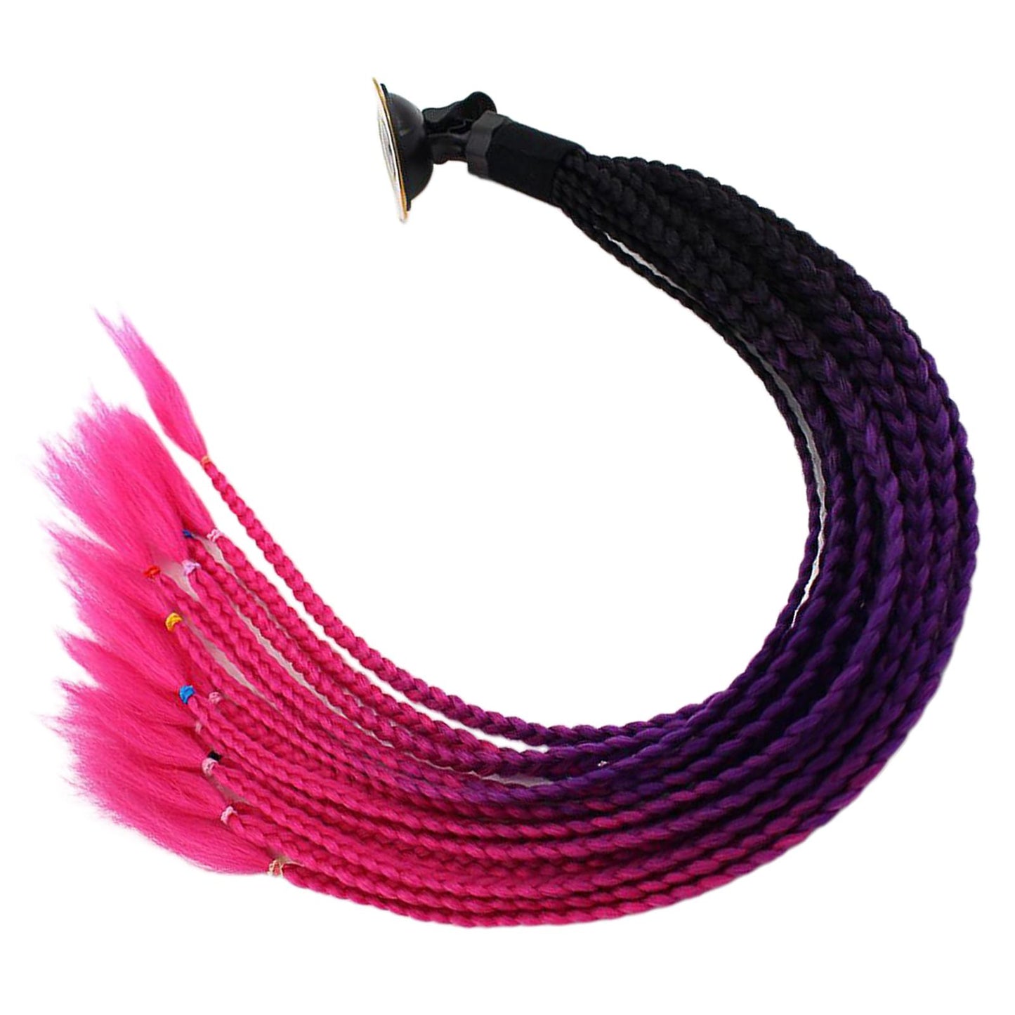 55cm Hair Helmet Pigtail Gradient Ponytail for Motorcycle Black Rose Red