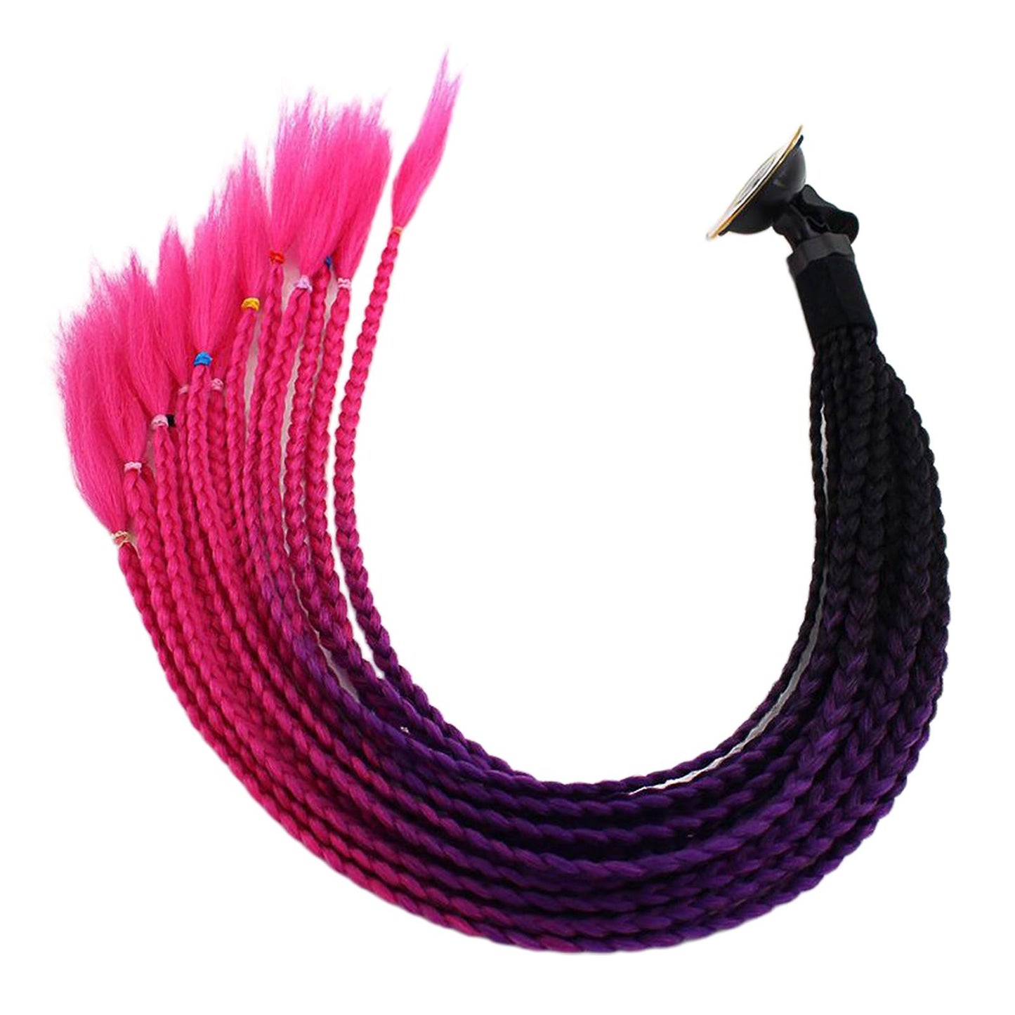 55cm Hair Helmet Pigtail Gradient Ponytail for Motorcycle Black Rose Red