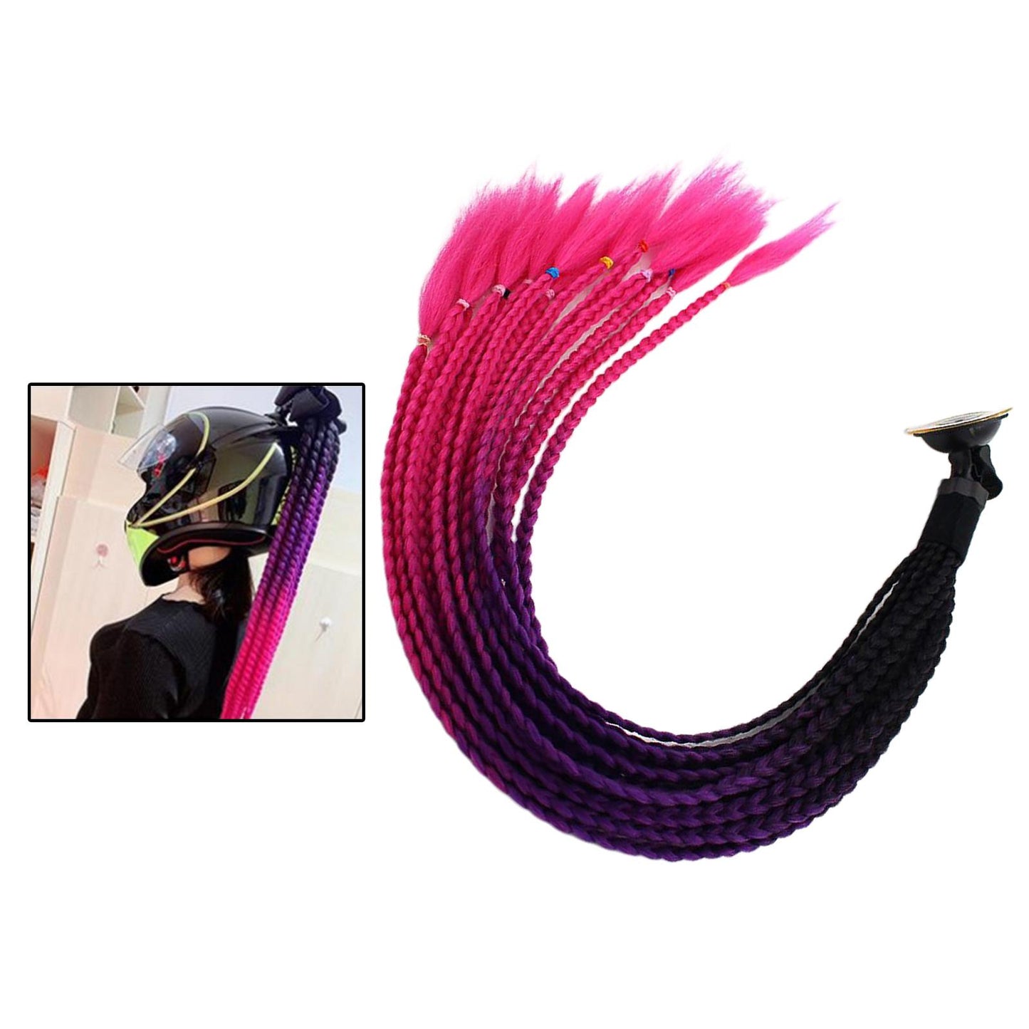 55cm Hair Helmet Pigtail Gradient Ponytail for Motorcycle Black Rose Red