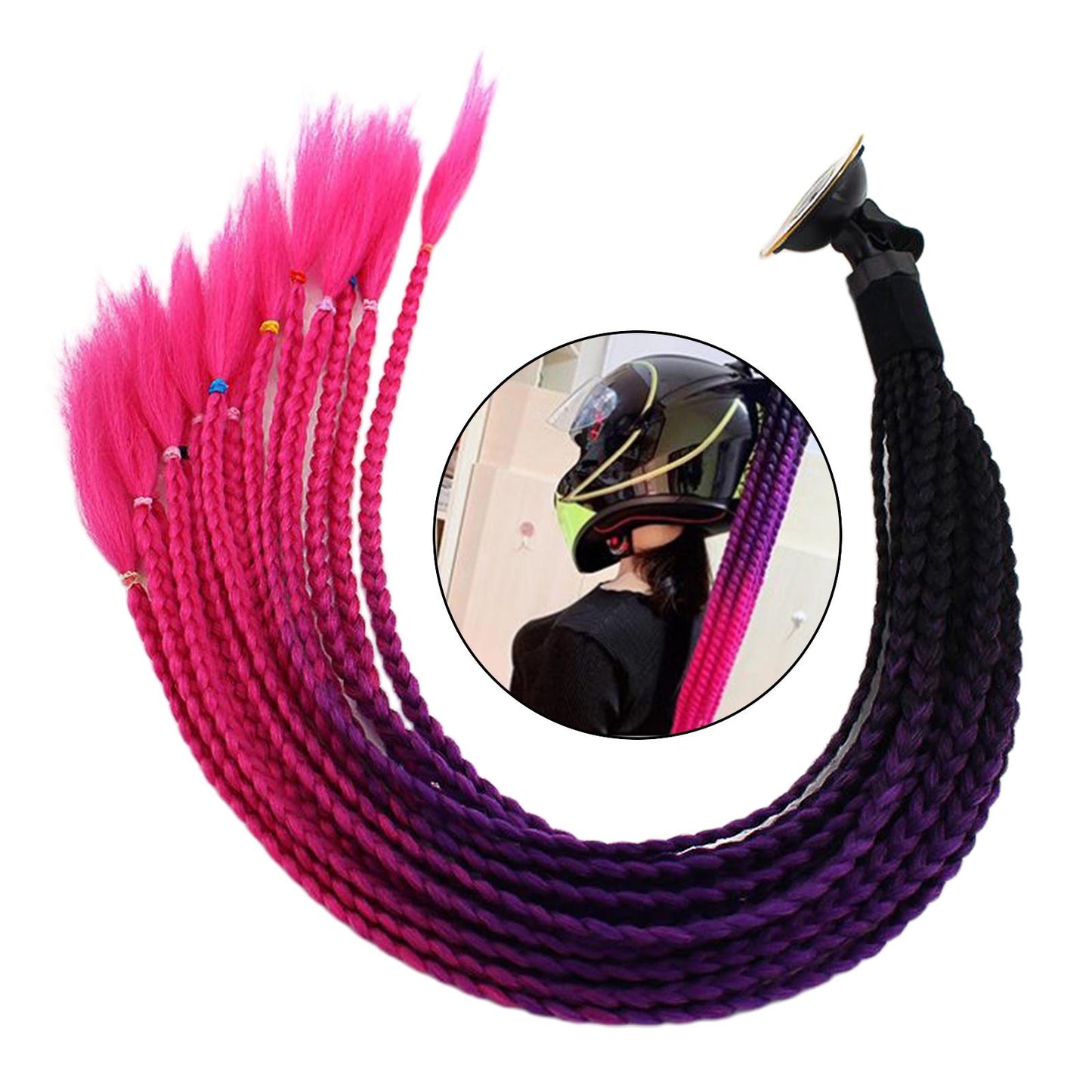 55cm Hair Helmet Pigtail Gradient Ponytail for Motorcycle Black Rose Red