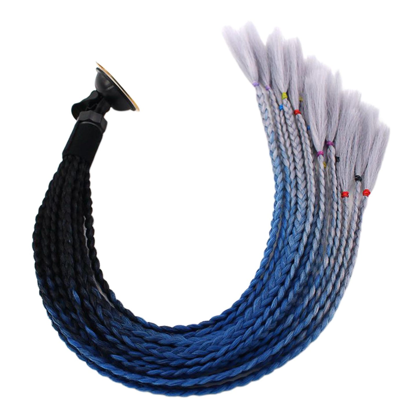 55cm Hair Helmet Pigtail Gradient Ponytail for Motorcycle Black Blue Gray