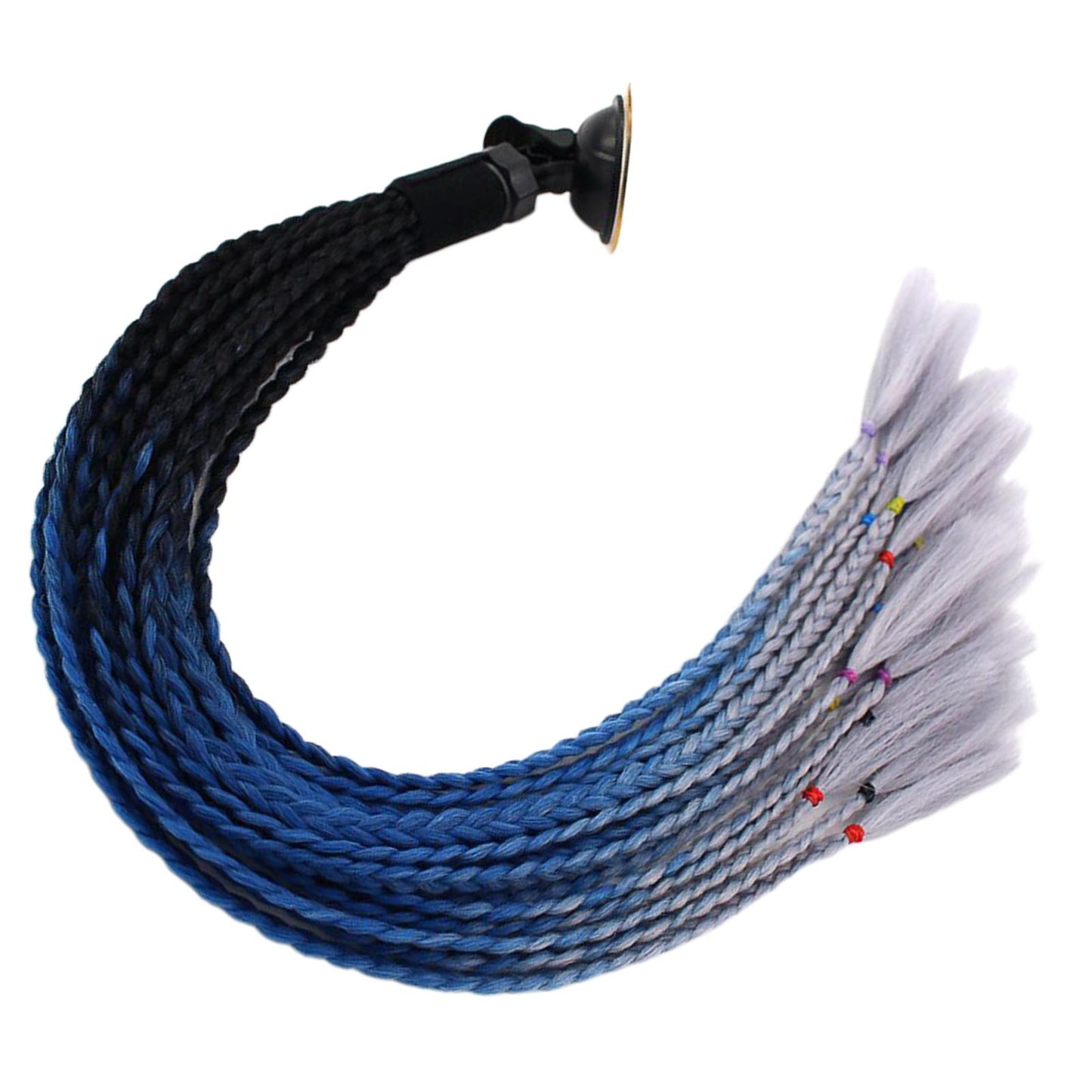 55cm Hair Helmet Pigtail Gradient Ponytail for Motorcycle Black Blue Gray