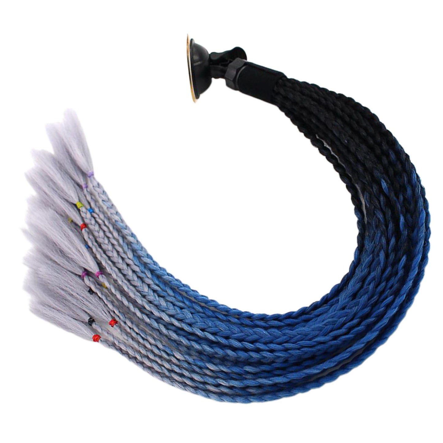 55cm Hair Helmet Pigtail Gradient Ponytail for Motorcycle Black Blue Gray