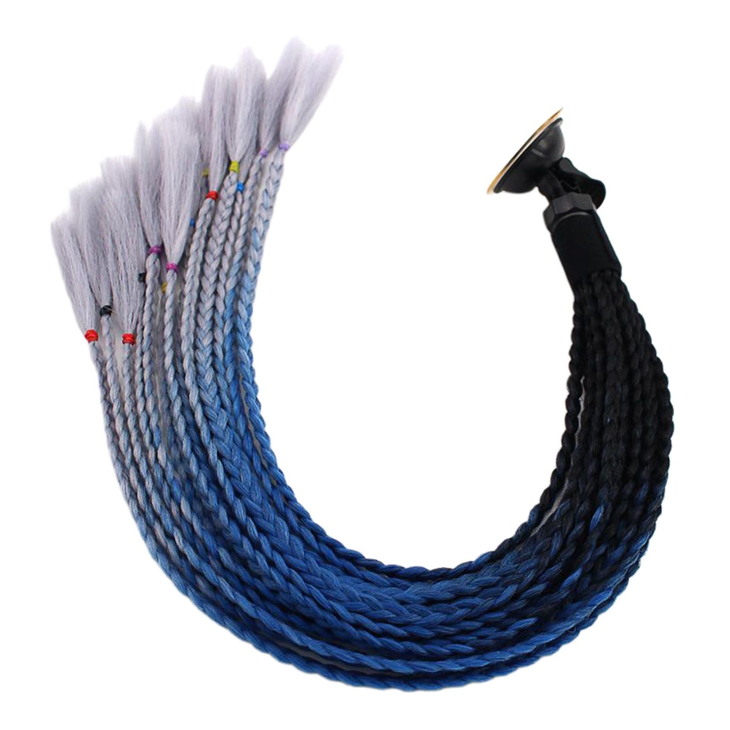 55cm Hair Helmet Pigtail Gradient Ponytail for Motorcycle Black Blue Gray