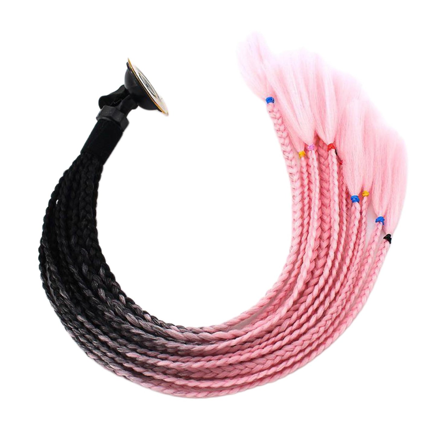 55cm Hair Helmet Pigtail Gradient Ponytail for Motorcycle Black Pink