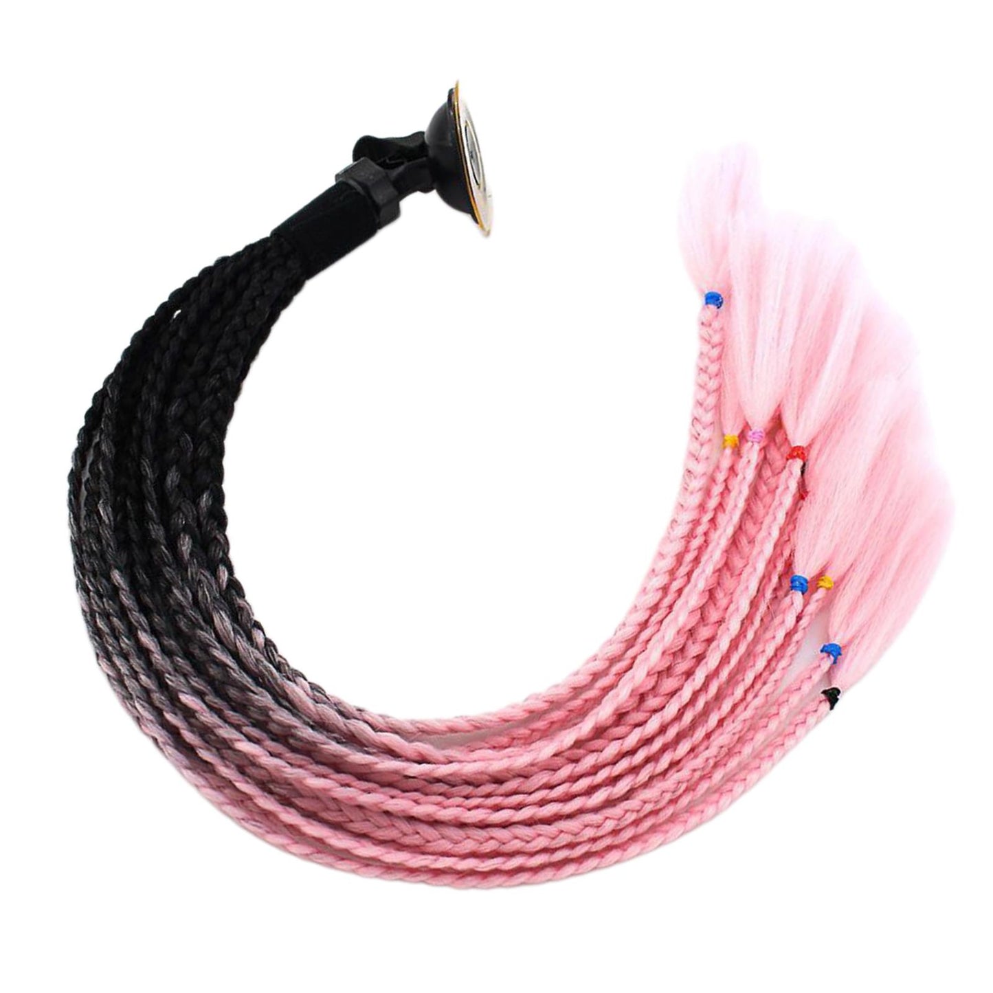 55cm Hair Helmet Pigtail Gradient Ponytail for Motorcycle Black Pink