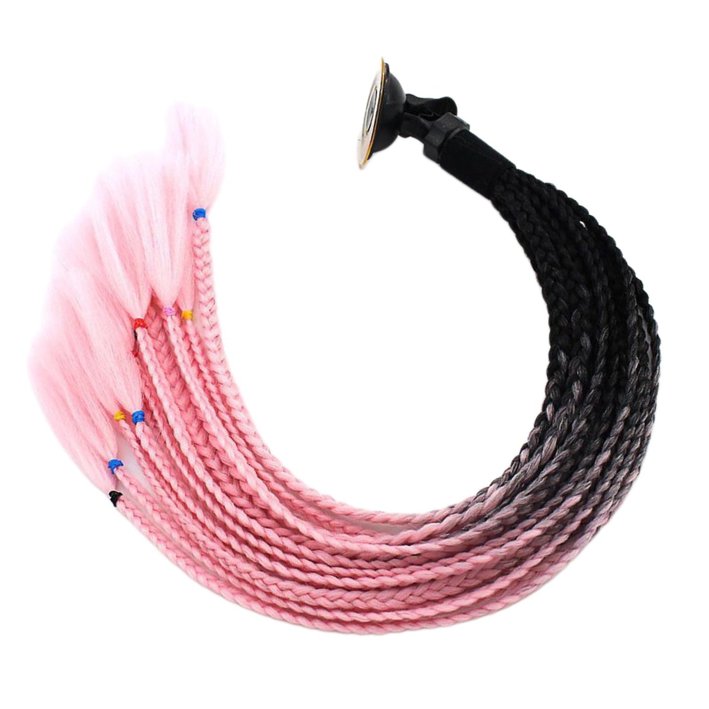 55cm Hair Helmet Pigtail Gradient Ponytail for Motorcycle Black Pink