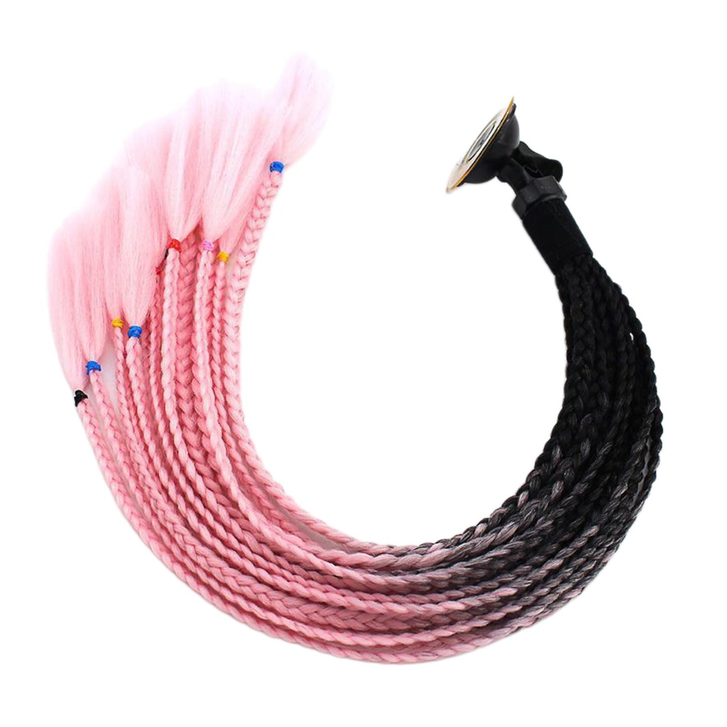 55cm Hair Helmet Pigtail Gradient Ponytail for Motorcycle Black Pink