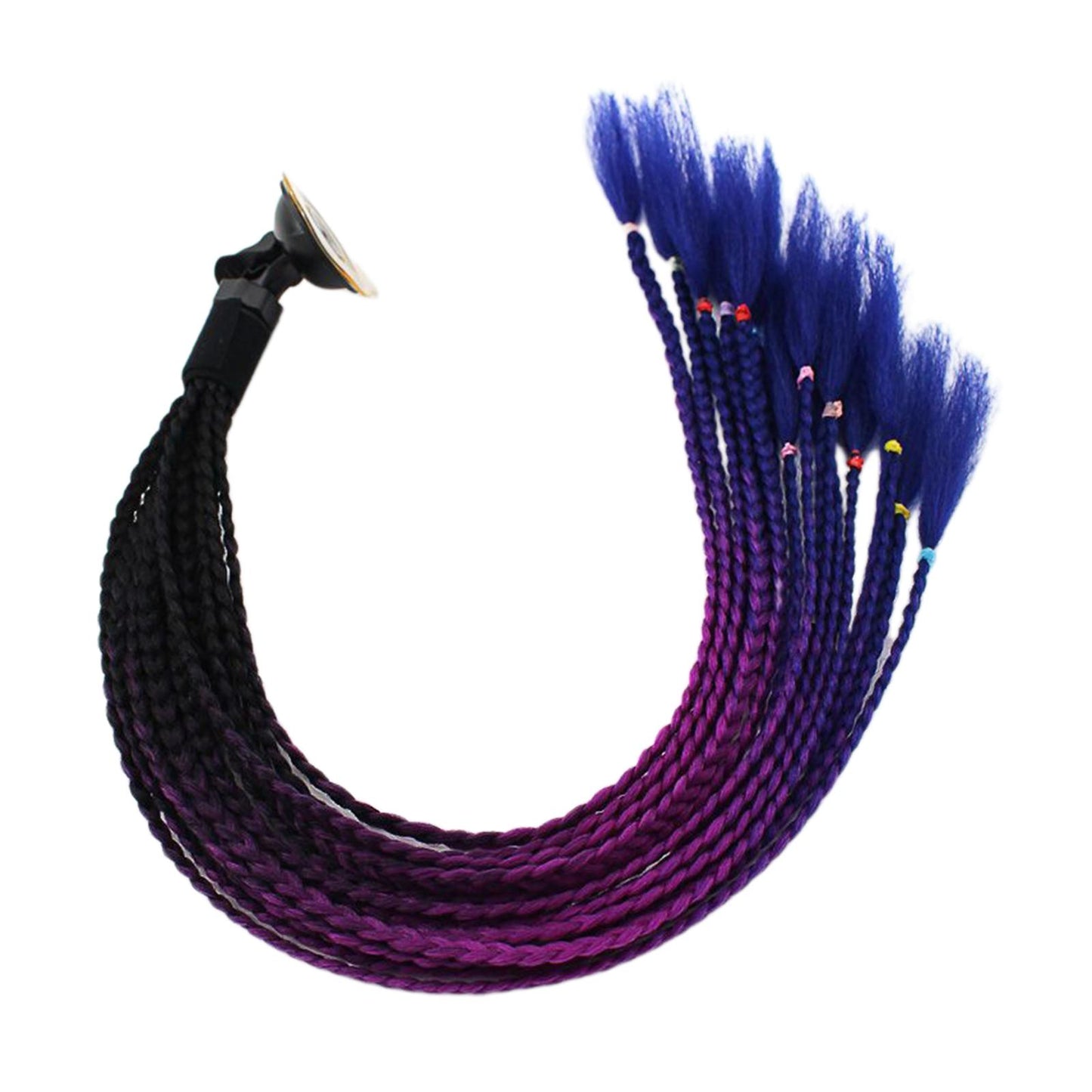 55cm Hair Helmet Pigtail Gradient Ponytail for Motorcycle Black Purple Blue