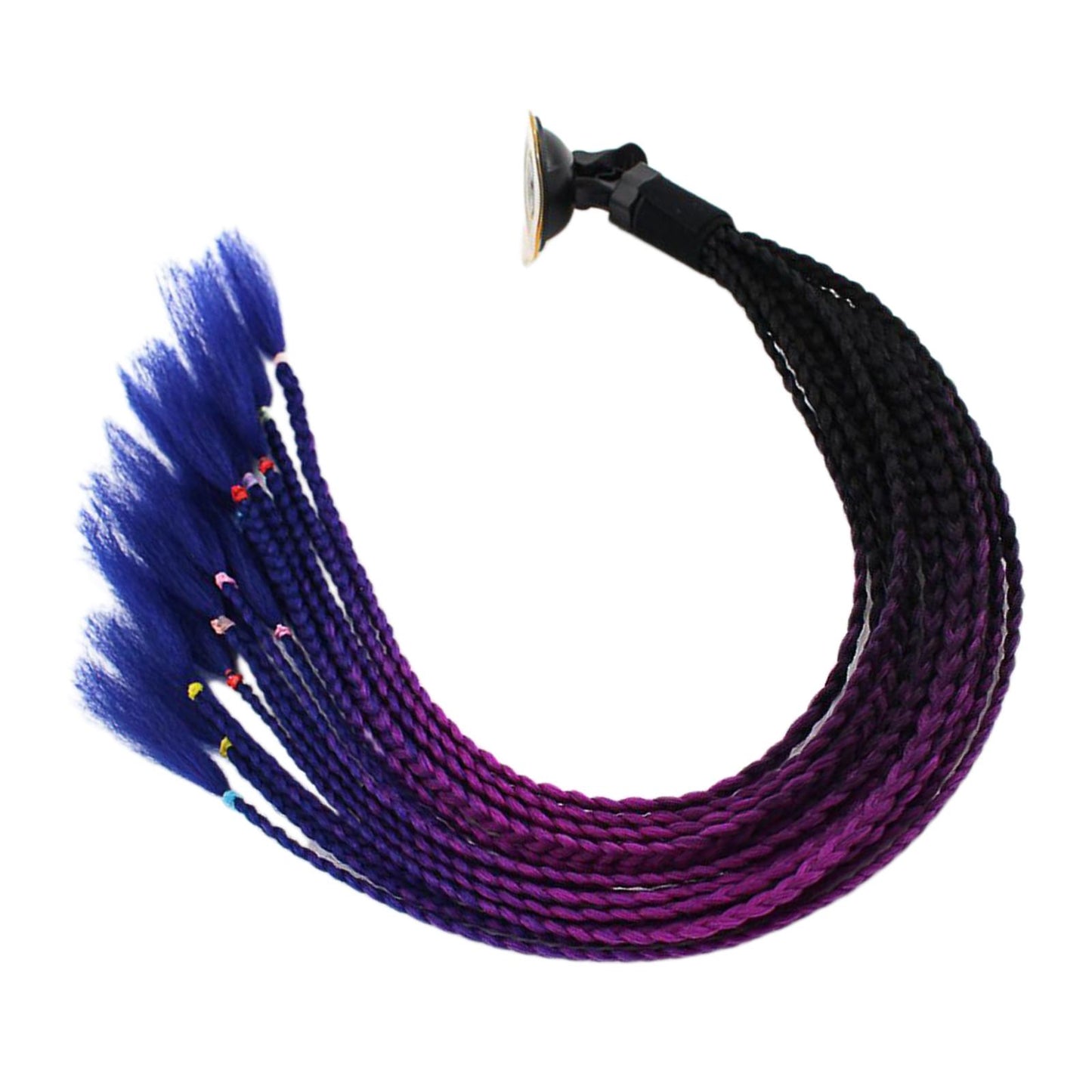 55cm Hair Helmet Pigtail Gradient Ponytail for Motorcycle Black Purple Blue
