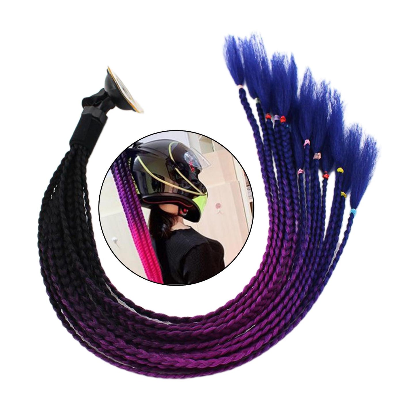 55cm Hair Helmet Pigtail Gradient Ponytail for Motorcycle Black Purple Blue