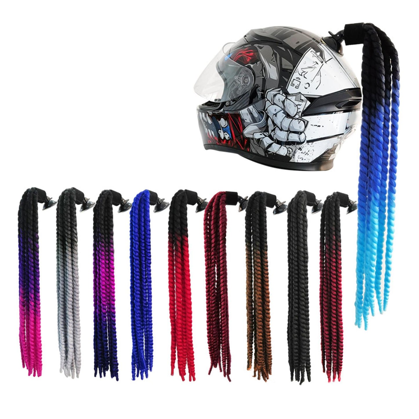 Helmet Hair Helmet Pigtail Gradient Ramp for Motorcycle Black Purple Red