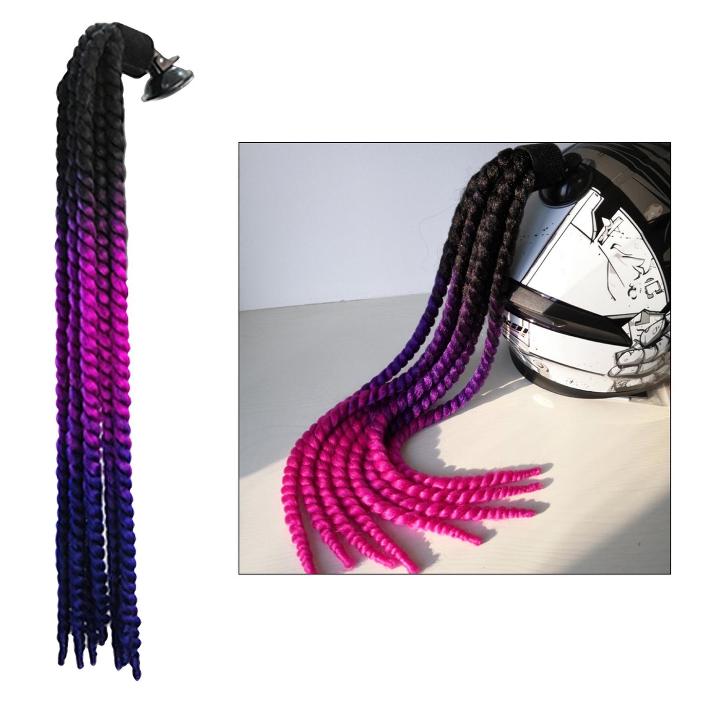 Helmet Hair Helmet Pigtail Gradient Ramp for Motorcycle Black Purple Blue