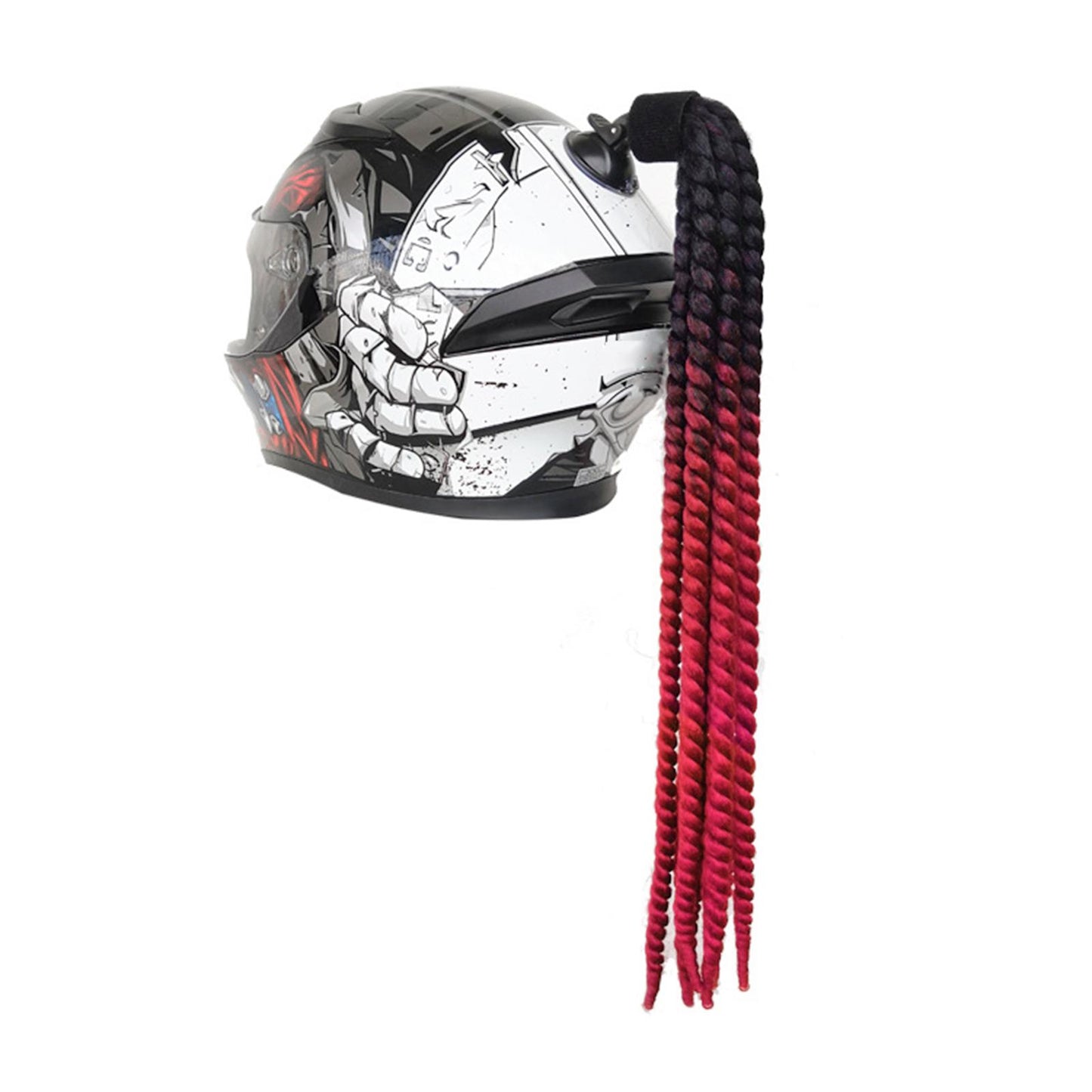 Helmet Hair Helmet Pigtail Gradient Ramp for Motorcycle Black Red