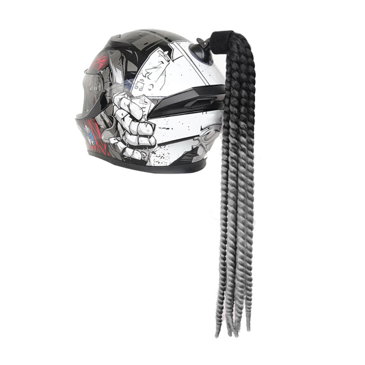 Helmet Hair Helmet Pigtail Gradient Ramp for Motorcycle Black Light Gray