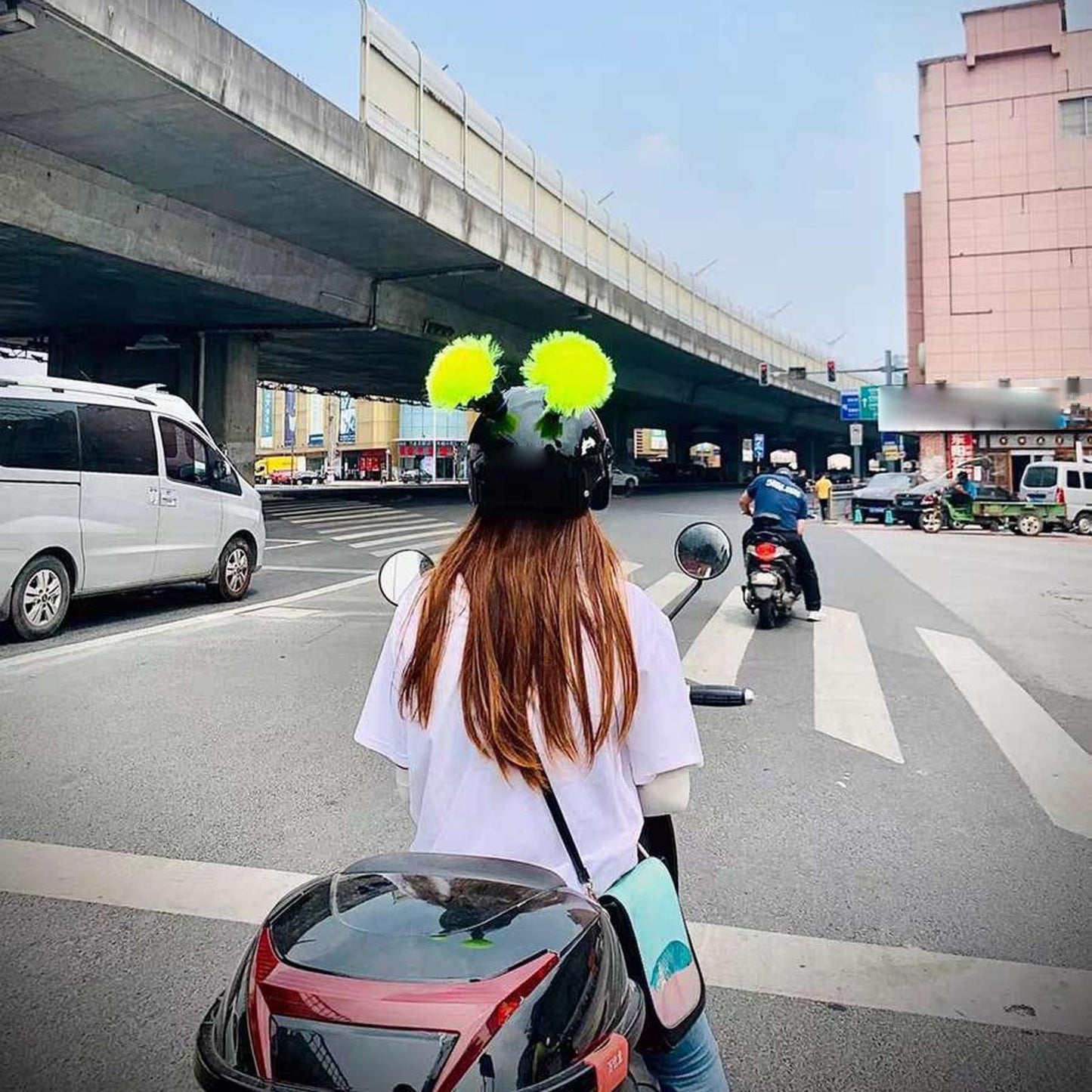 Bicycle Ski Helmet Pigtails Braids for Motorcycle Used fluorescent green