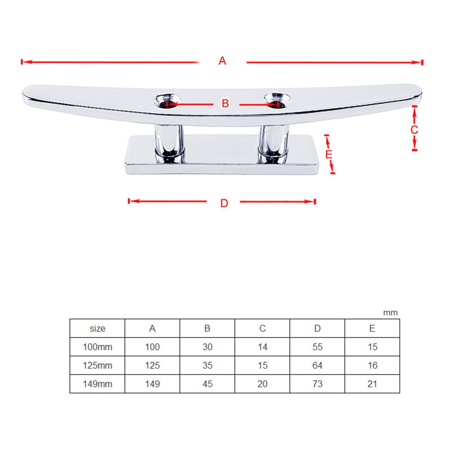 Stainless Steel 316 Boat Cleat Dock Cleat Rust free Flat Top 5 in