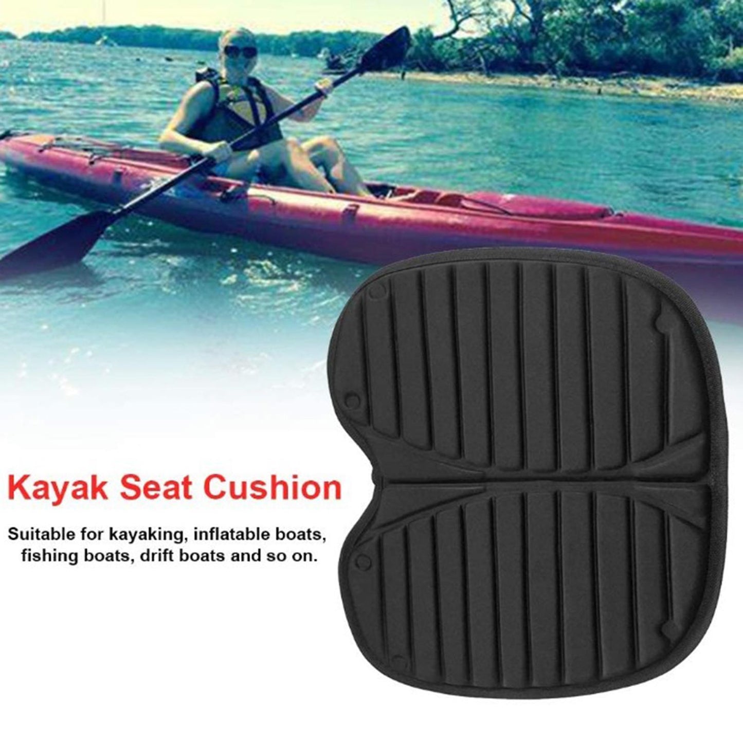 Kayak Seat Cushion Detachable Pad Stadium Anti-slip Comfortable Seats Black