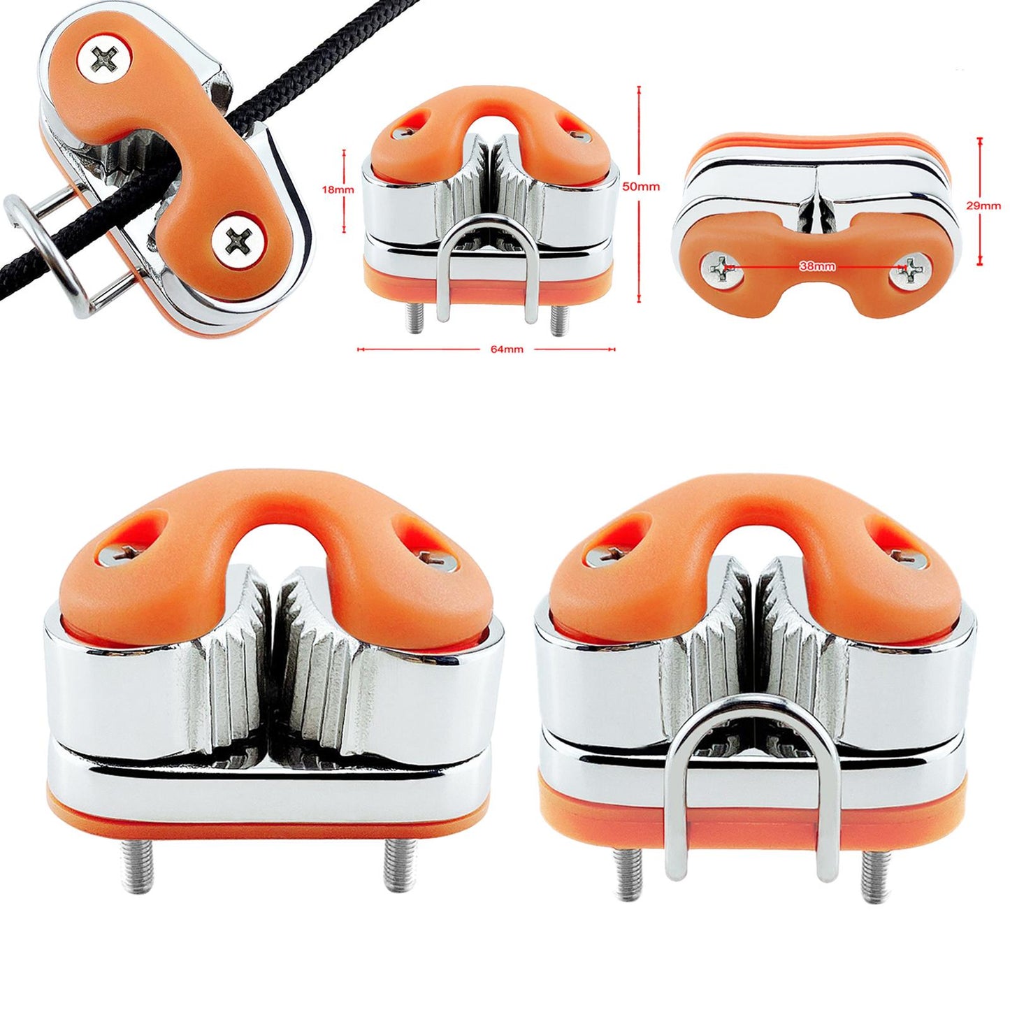 Fast Entry Cam Cleat for Sailboat Dinghy, Stainless Steel without Lead Ring