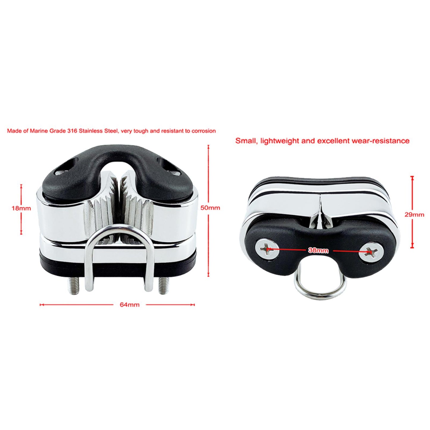 2 Row Ball Bearing Cam Cleat for Fairlead Sailing Marine with leading ring