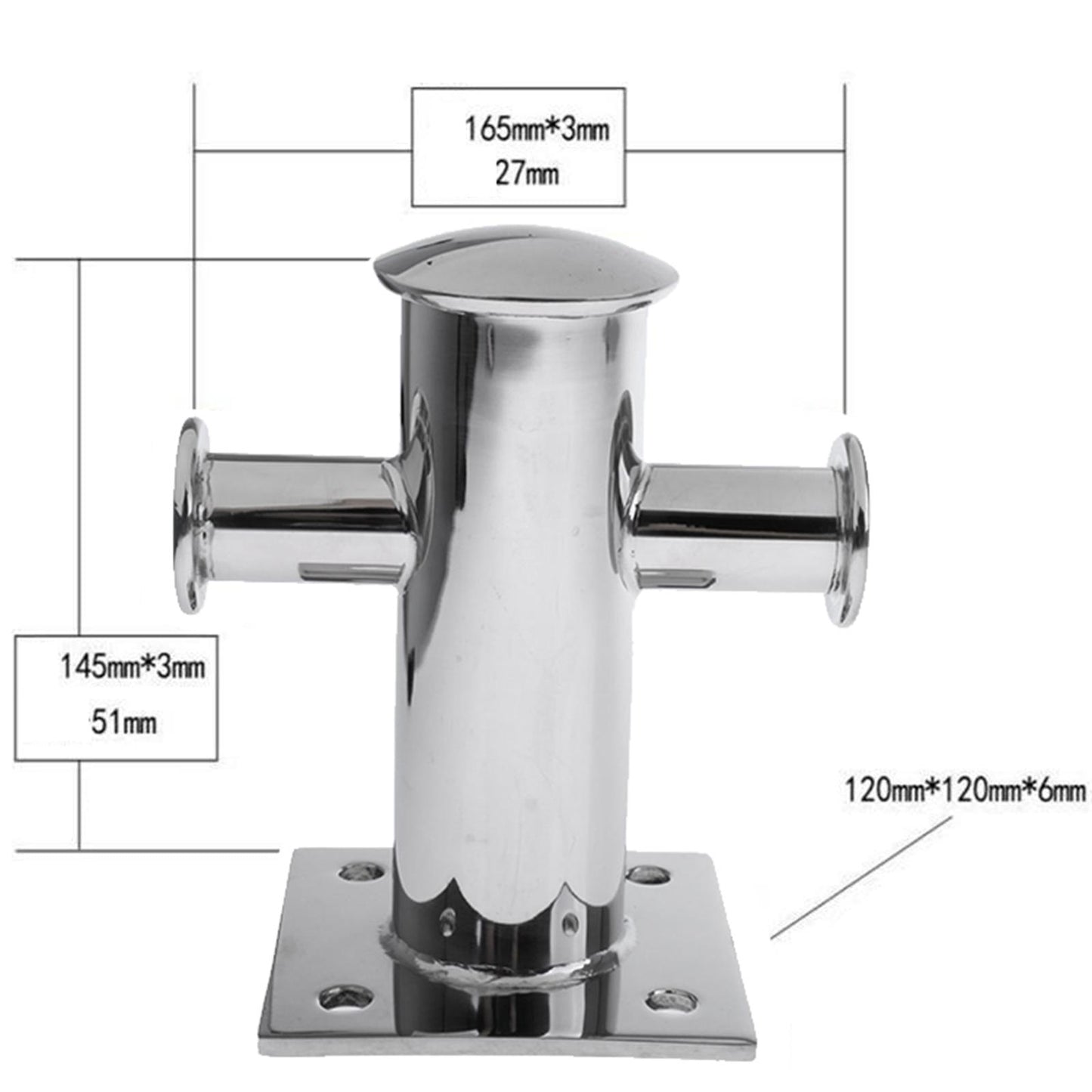 Single Mooring Bitt Cross Bollard Cleat with Base Plate for Boat Marine 1pc
