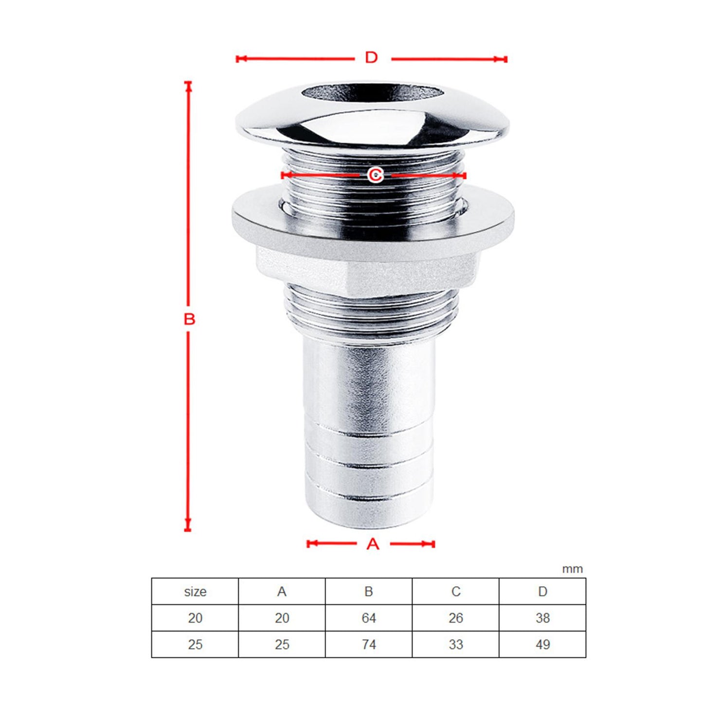 Stainless Steel Yacht Water Outlet Port Drain Vent Joint Boat Parts 25mm