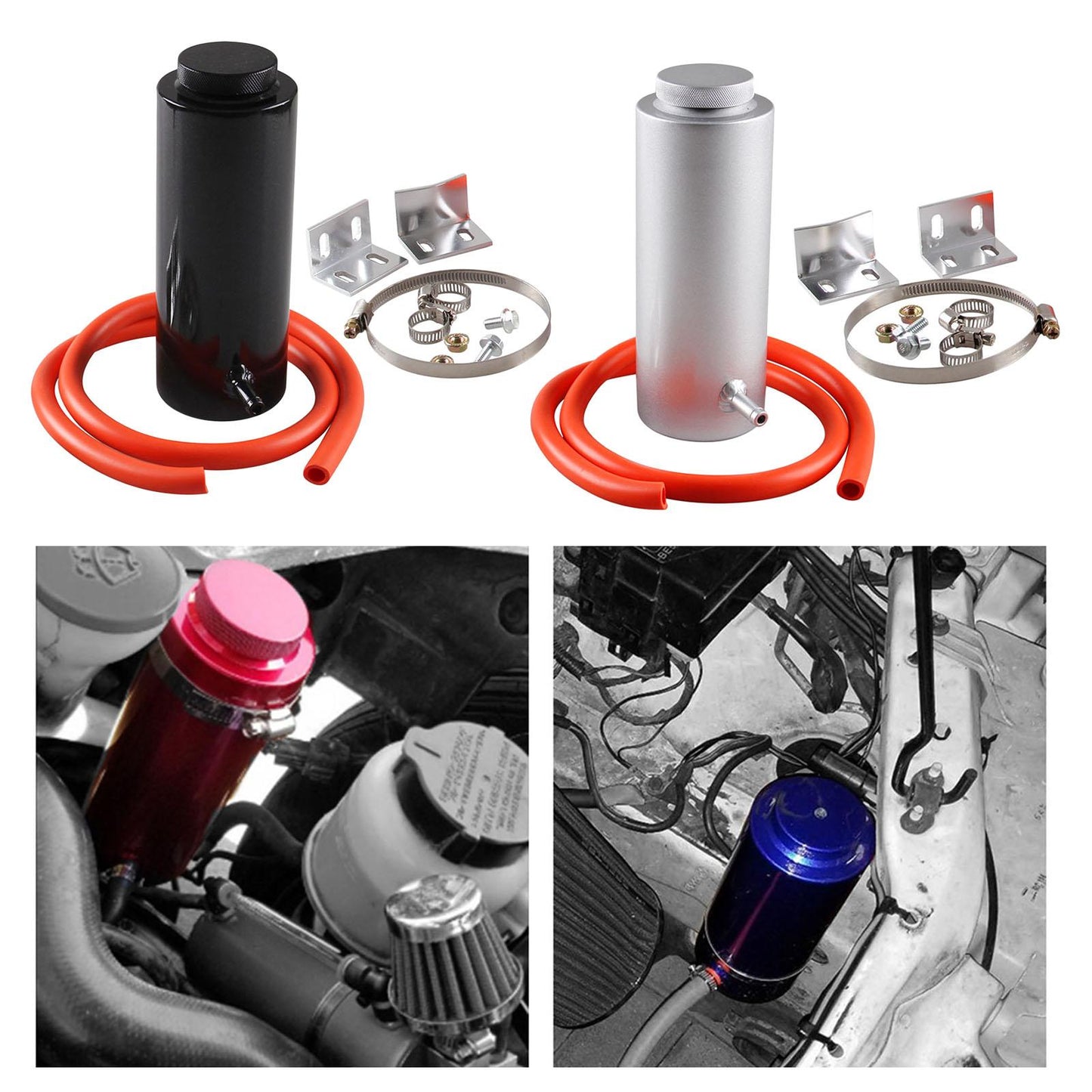 Universal Car Radiator Coolant Oil Catch Can Overflow Catch Tank Black