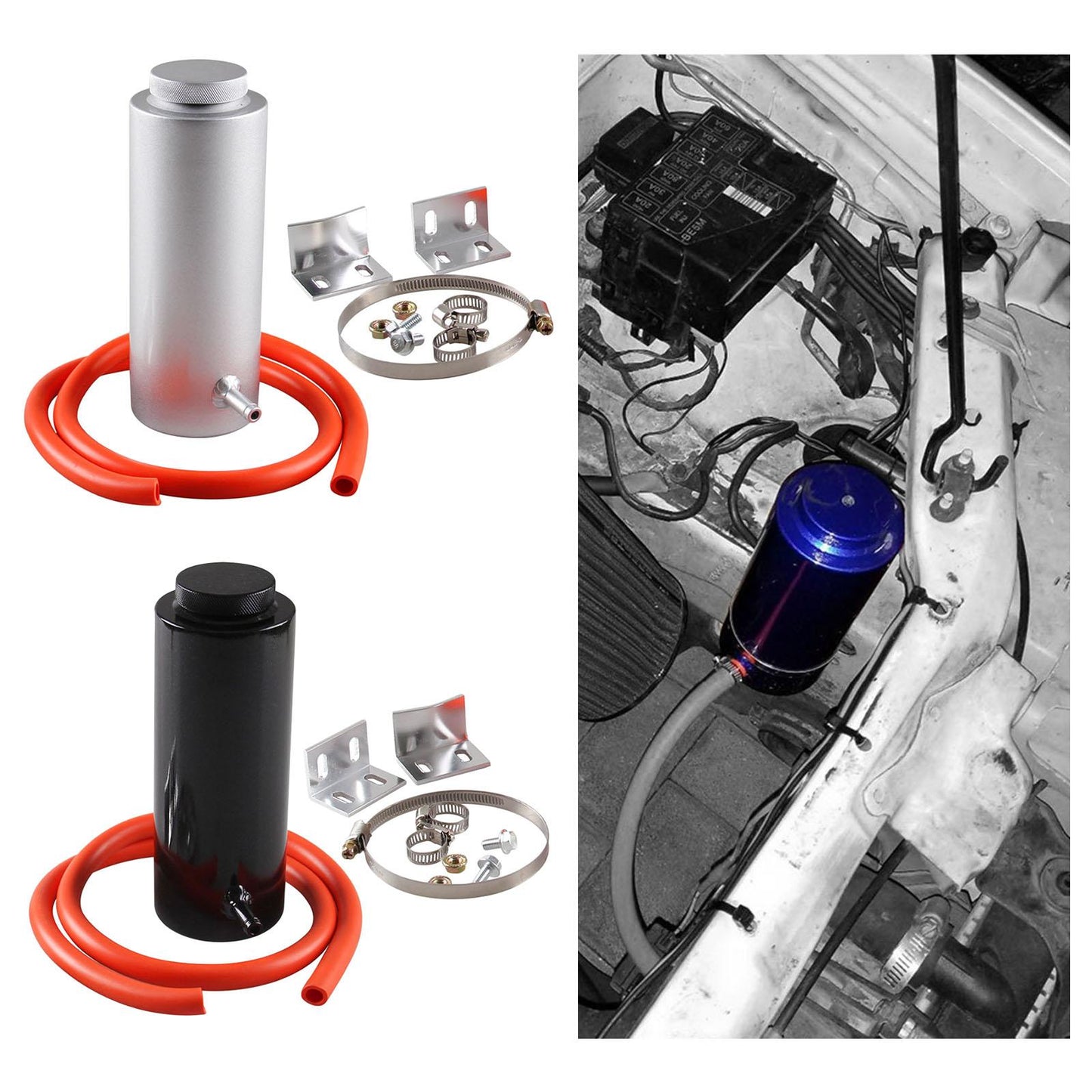 Universal Car Radiator Coolant Oil Catch Can Overflow Catch Tank Black