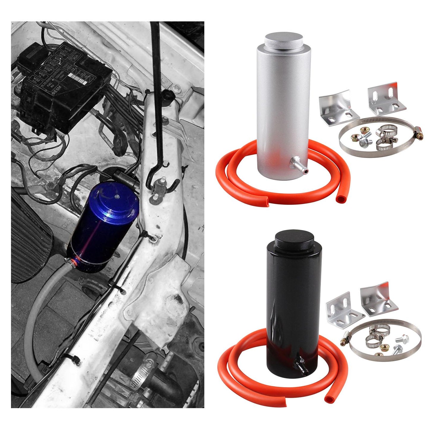Universal Car Radiator Coolant Oil Catch Can Overflow Catch Tank Black