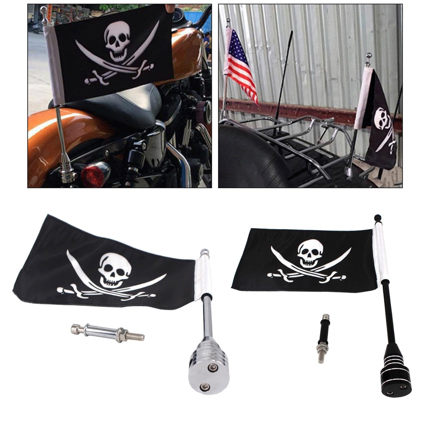 Motorcycle Flag Pole Universal Fit For Harley Pour Sportster 1200 Silver