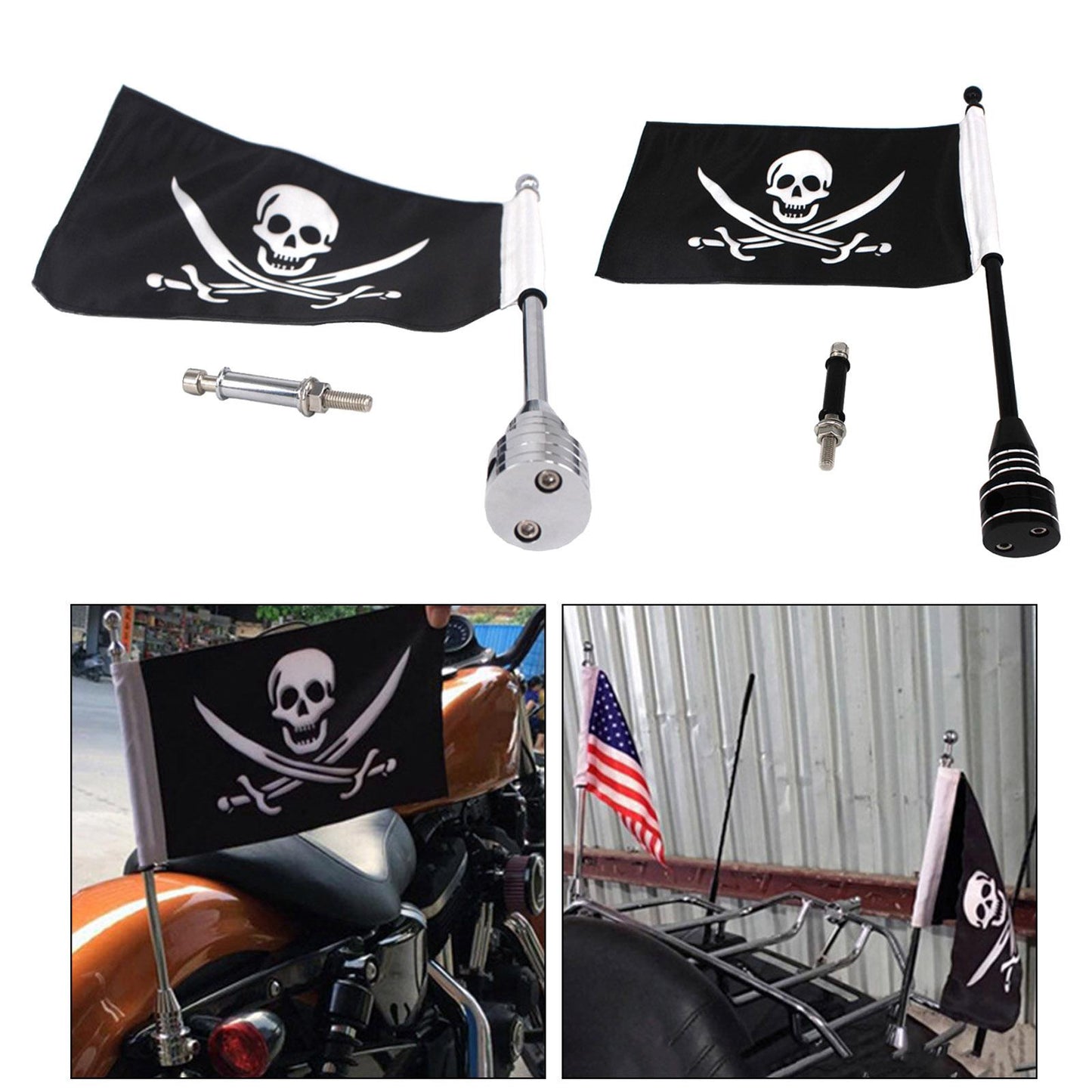 Motorcycle Flag Pole Universal Fit For Harley Pour Sportster 1200 Silver