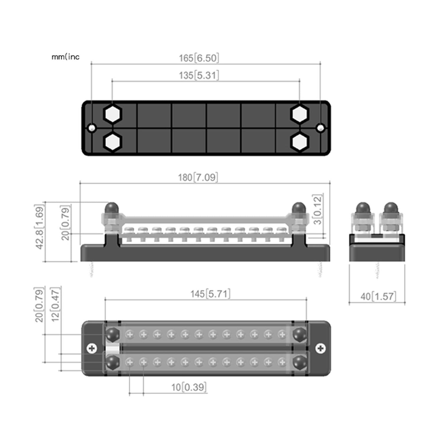24 Terminal Bus Bar Kit Ground Distribution Block 4 Studs for Trailer RV