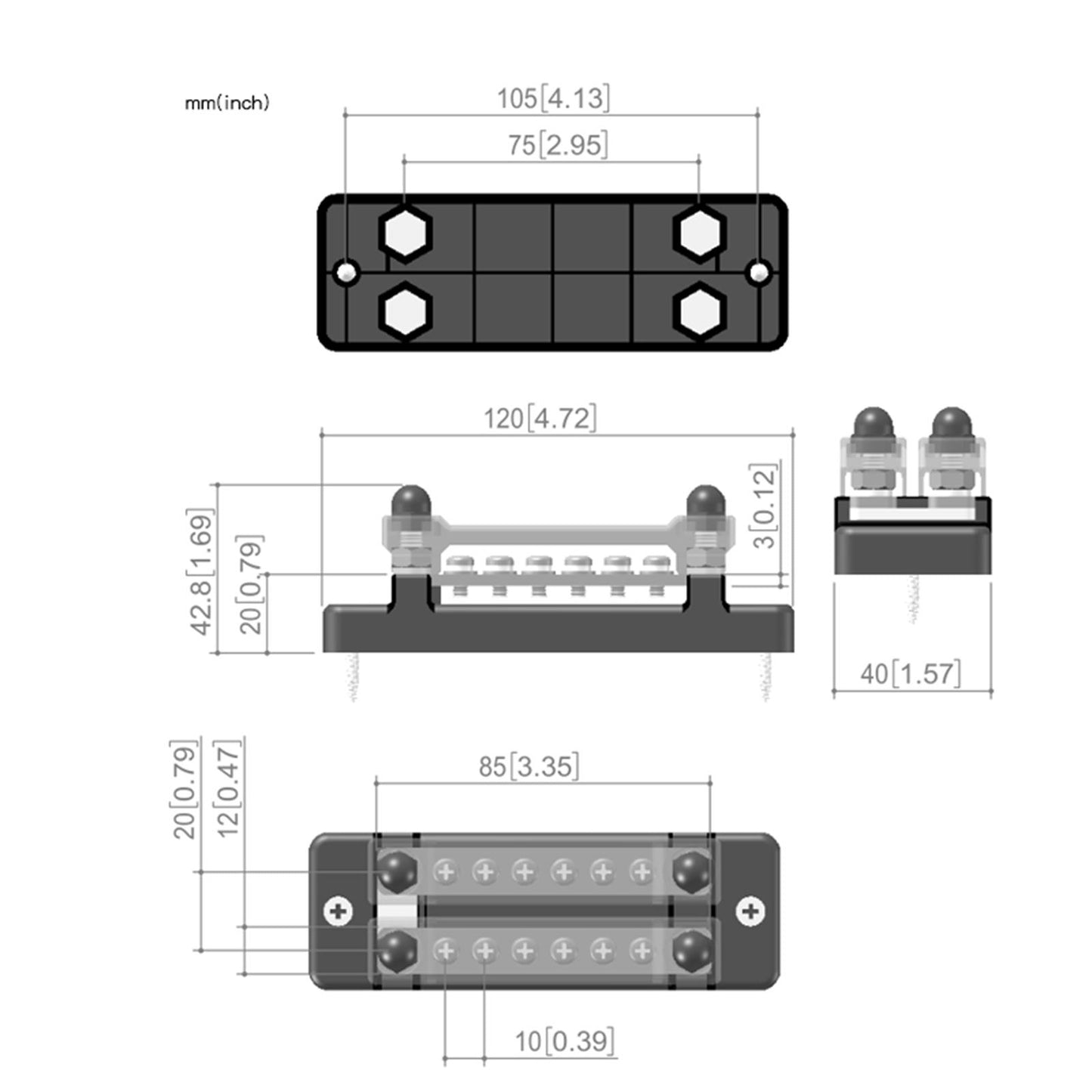 12 Terminal Bus Bar Kit 150A Power Distribution Block Durable Professional