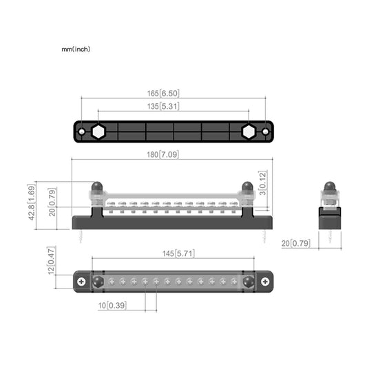 12 Terminal Bus Bar Kit Ground Distribution Block 2 Studs Transparent Cover