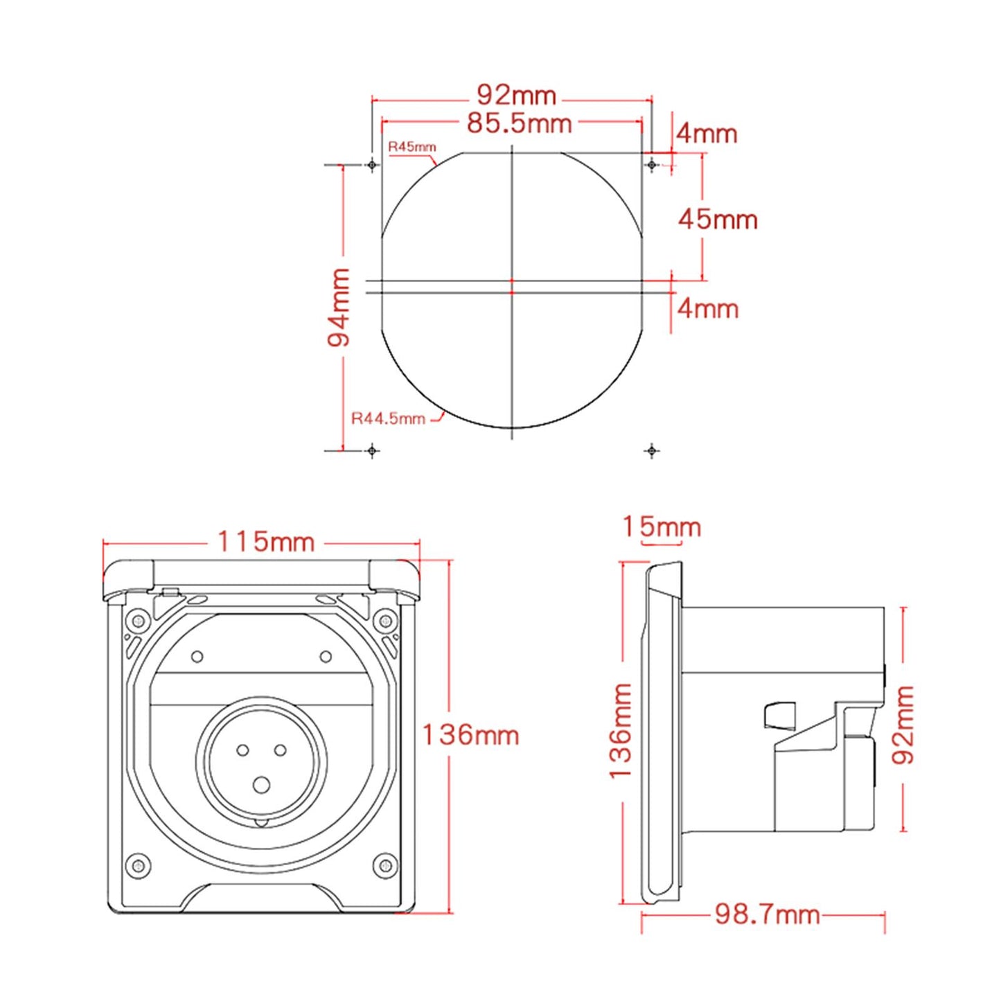 Camper RV External Flush Power Plug and Socket 220V 16A With cover Premium