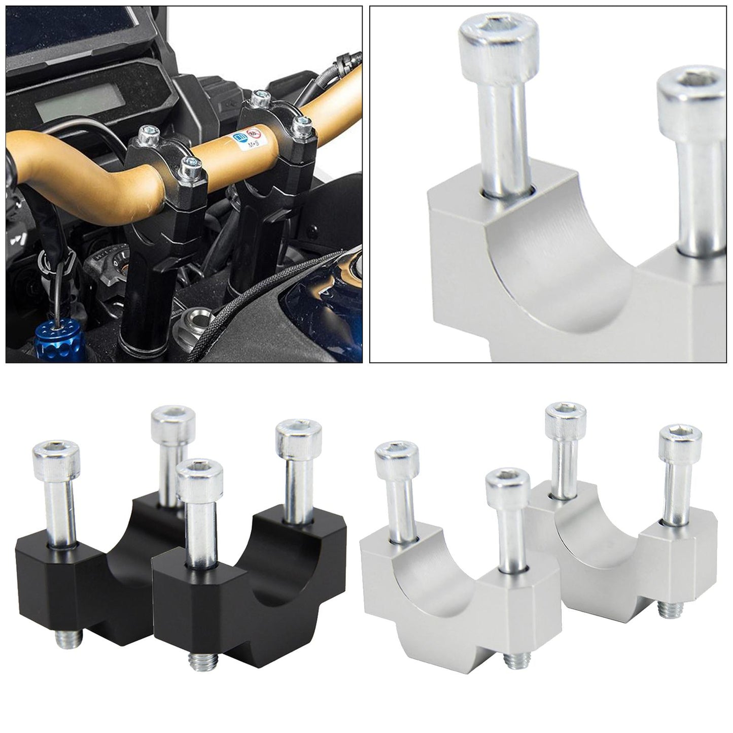 HandleBar Riser Mount Clamp Adapter for Honda CRF1100L Africa Twin Black