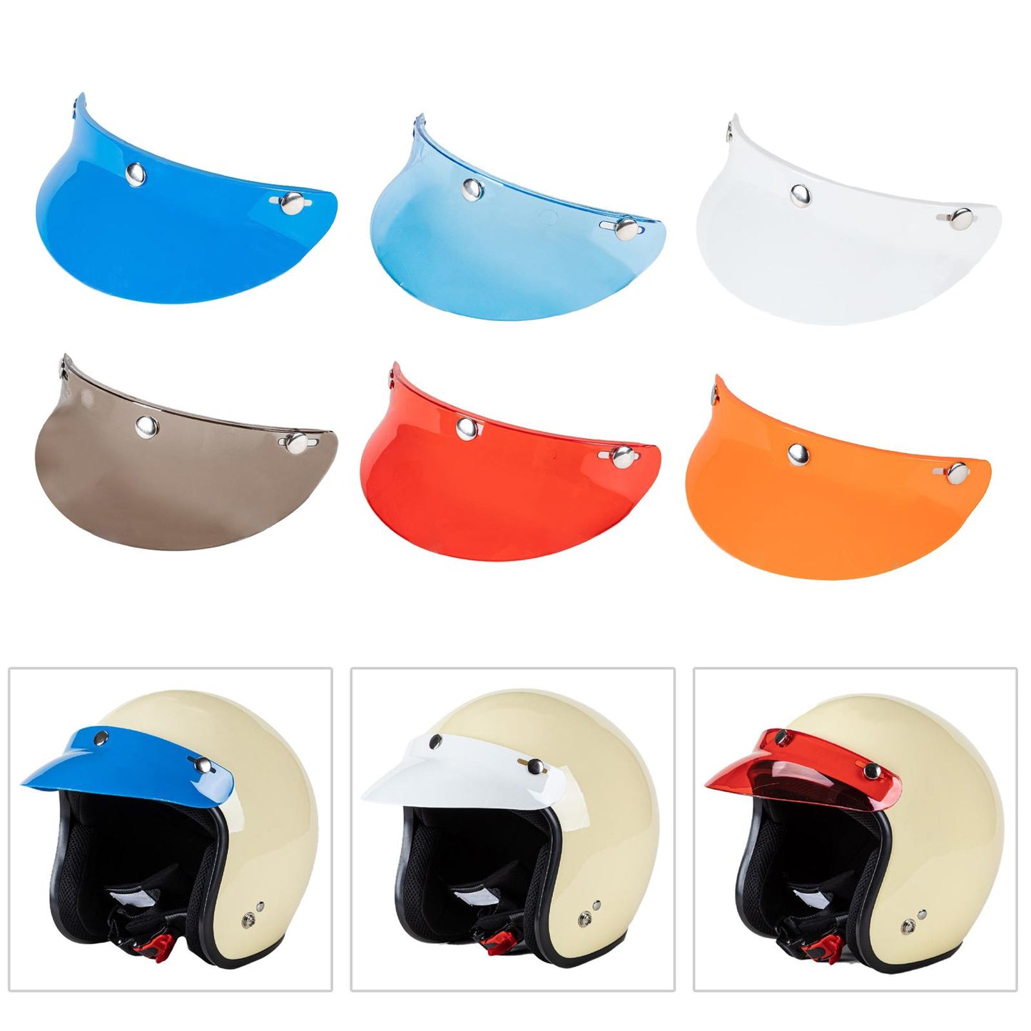 3-Snap Motorcycle Helmet Visor Peak UV Sun Visor Shields Dark Blue