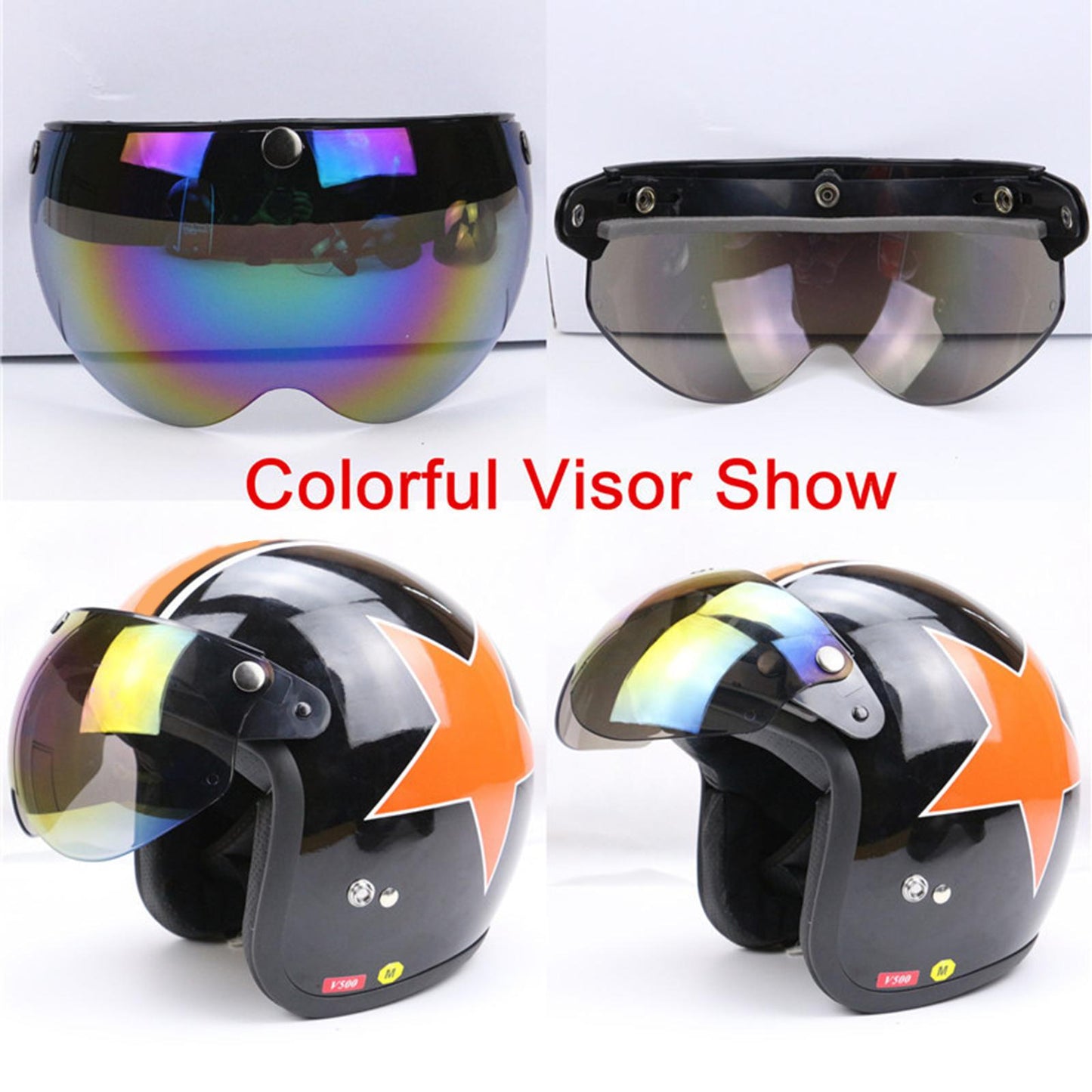 Flip Up Down Visor Lens Replacement for 3 Button Motorcycle Helmets Colorful