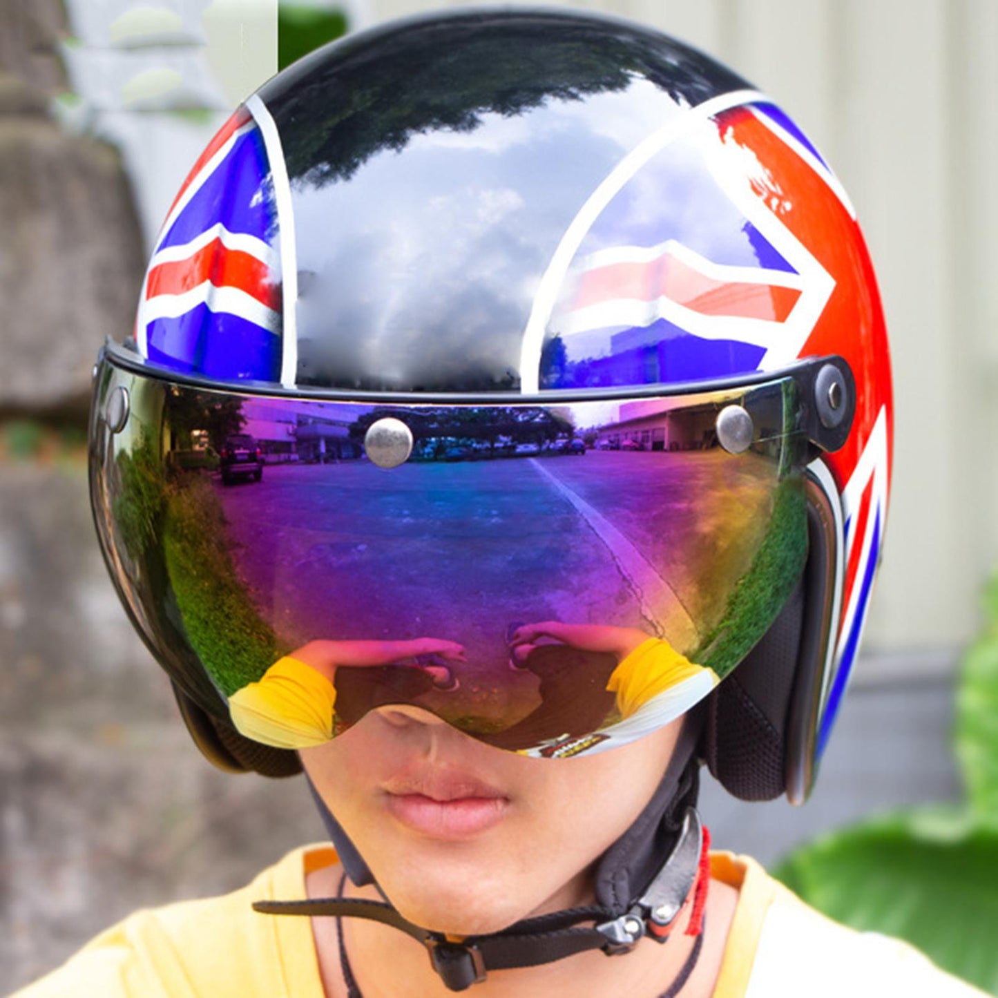 Flip Up Down Visor Lens Replacement for 3 Button Motorcycle Helmets Colorful