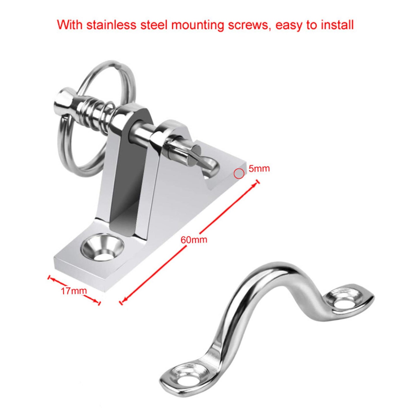 SS316 90 Degree Boat Bimini Top Deck Hinge W/ Quick Release Pin Hardware