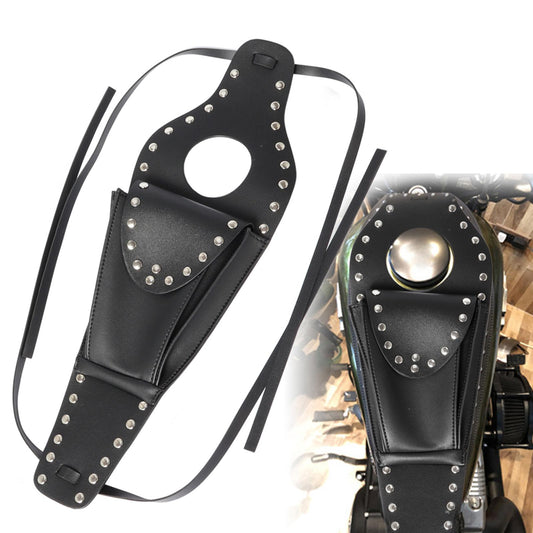 Black PU Gas Fuel Tank Cover Panel Bag Pouch for Sportster with Rivet