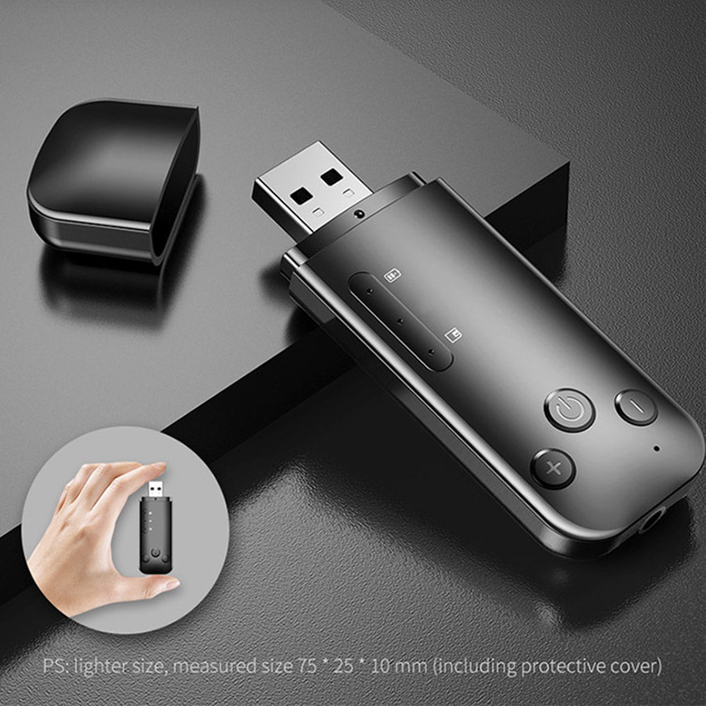 D90 Bluetooth 5.0 Wireless USB Audio Receiver Transmitter 2-in-1 Pluggable TF Card Dual Output Bluetooth Adapter - Black